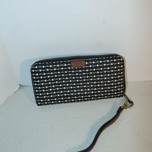 Wallet Clutch Fossil Canvas Brown Design Zip Around